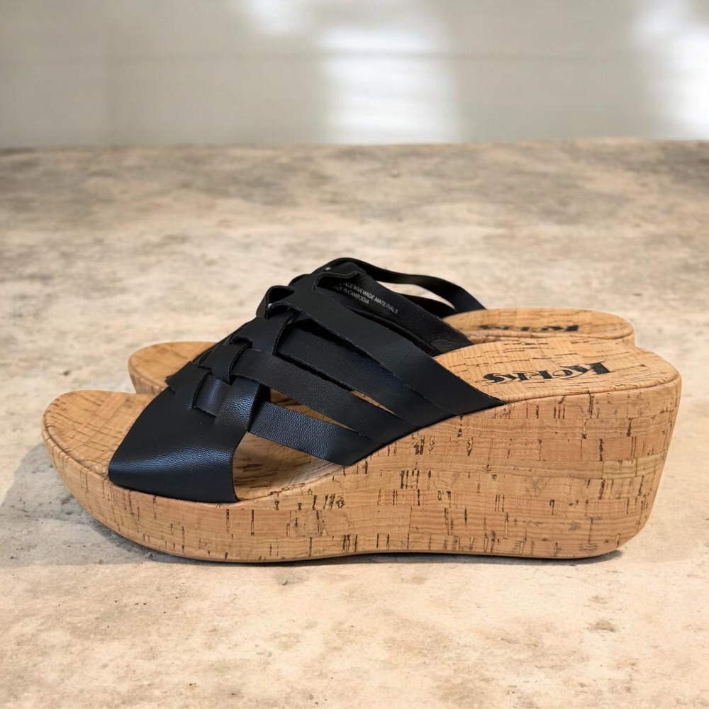 Korks Black Woven Cork Wedge Sandals Slide Platform Comfort‎ Summer Vacation 11